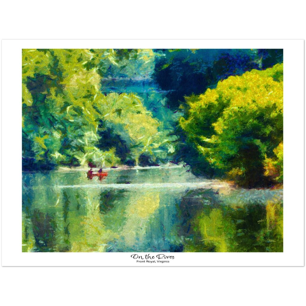 On the River, Shenandoah River, Art Print, Large fine art. Front Royal. Main Street Painting by Teresa Henry. Virginia small town, local artist.